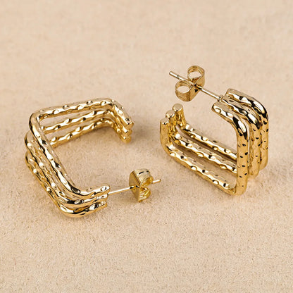 1 Pair Simple Style Geometric Polishing Hollow Out 201 Stainless Steel 18K Gold Plated Ear Studs