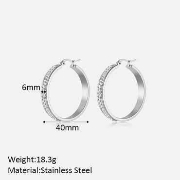 1 Pair Simple Style Geometric Polishing Plating Inlay Stainless Steel Zircon Steel Color Hoop Earrings