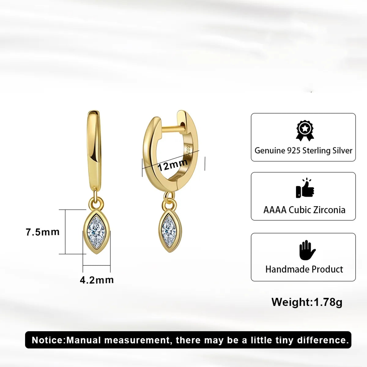 1 Pair Simple Style Geometric Polishing Plating Inlay Sterling Silver Zircon 14k Gold Plated White Gold Plated Drop Earrings