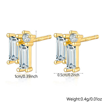 1 Pair Simple Style Geometric Rectangle Plating Inlay Sterling Silver Zircon 18k Gold Plated White Gold Plated Ear Studs