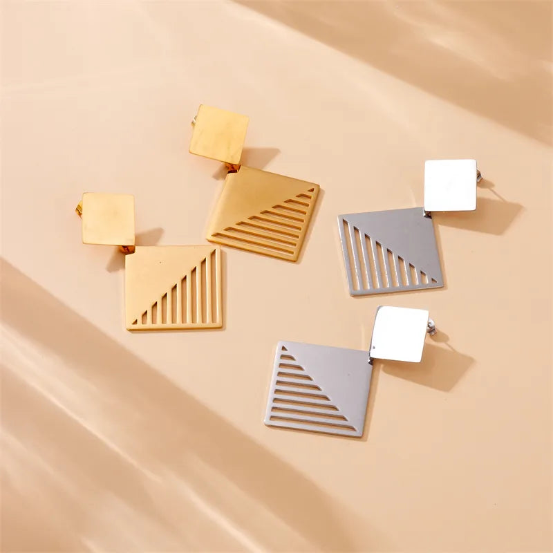 1 Pair Simple Style Geometric Rhombus 304 Stainless Steel 18K Gold Plated Drop Earrings