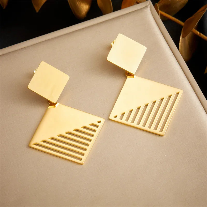 1 Pair Simple Style Geometric Rhombus 304 Stainless Steel 18K Gold Plated Drop Earrings