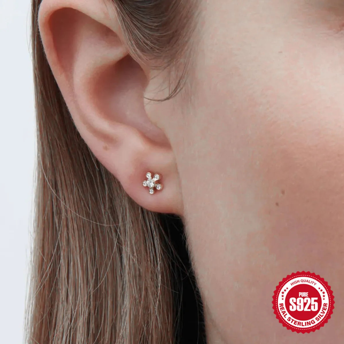 1 Pair Simple Style Geometric Round Flower Plating Inlay Sterling Silver Zircon Ear Studs