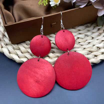 1 Pair Simple Style Geometric Round Wood Drop Earrings