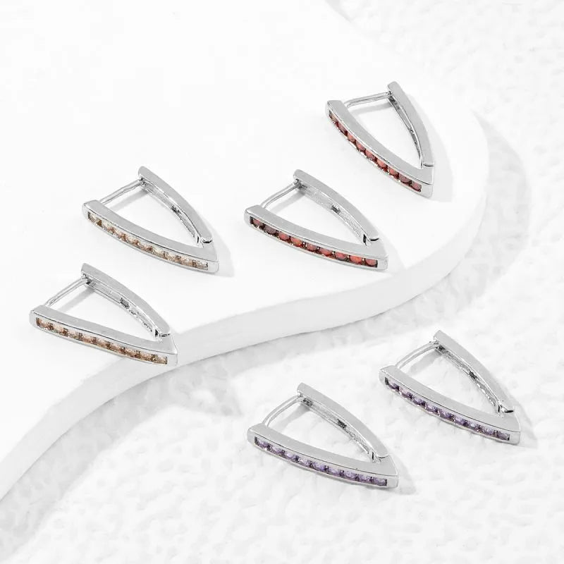 1 Pair Simple Style Geometric Solid Color Inlay Copper Zircon White Gold Plated Hoop Earrings