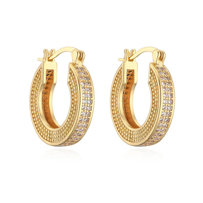 1 Pair Simple Style Geometric Solid Color Plating Inlay Copper Zircon 18k Gold Plated Hoop Earrings