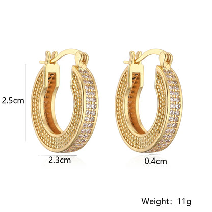 1 Pair Simple Style Geometric Solid Color Plating Inlay Copper Zircon 18k Gold Plated Hoop Earrings