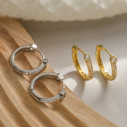 1 Pair Simple Style Geometric Solid Color Plating Inlay Copper Zircon 18k Gold Plated Hoop Earrings