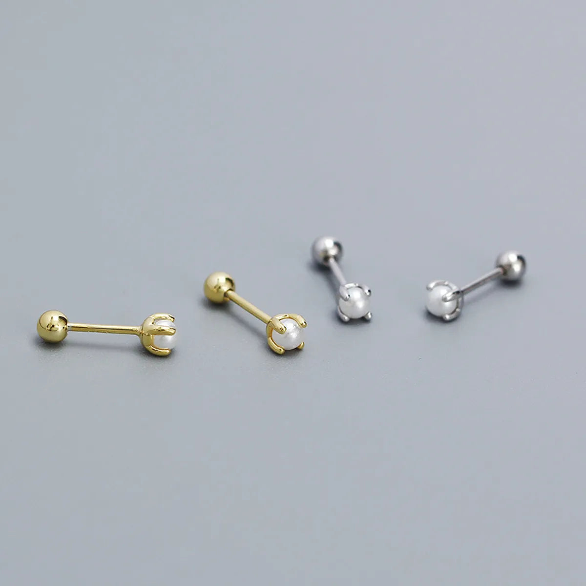 1 Pair Simple Style Geometric Solid Color Plating Inlay Sterling Silver Artificial Pearls Ear Studs