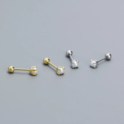 1 Pair Simple Style Geometric Solid Color Plating Inlay Sterling Silver Artificial Pearls Ear Studs