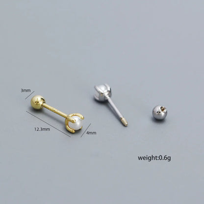 1 Pair Simple Style Geometric Solid Color Plating Inlay Sterling Silver Artificial Pearls Ear Studs