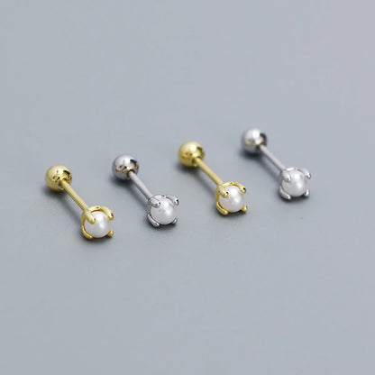 1 Pair Simple Style Geometric Solid Color Plating Inlay Sterling Silver Artificial Pearls Ear Studs