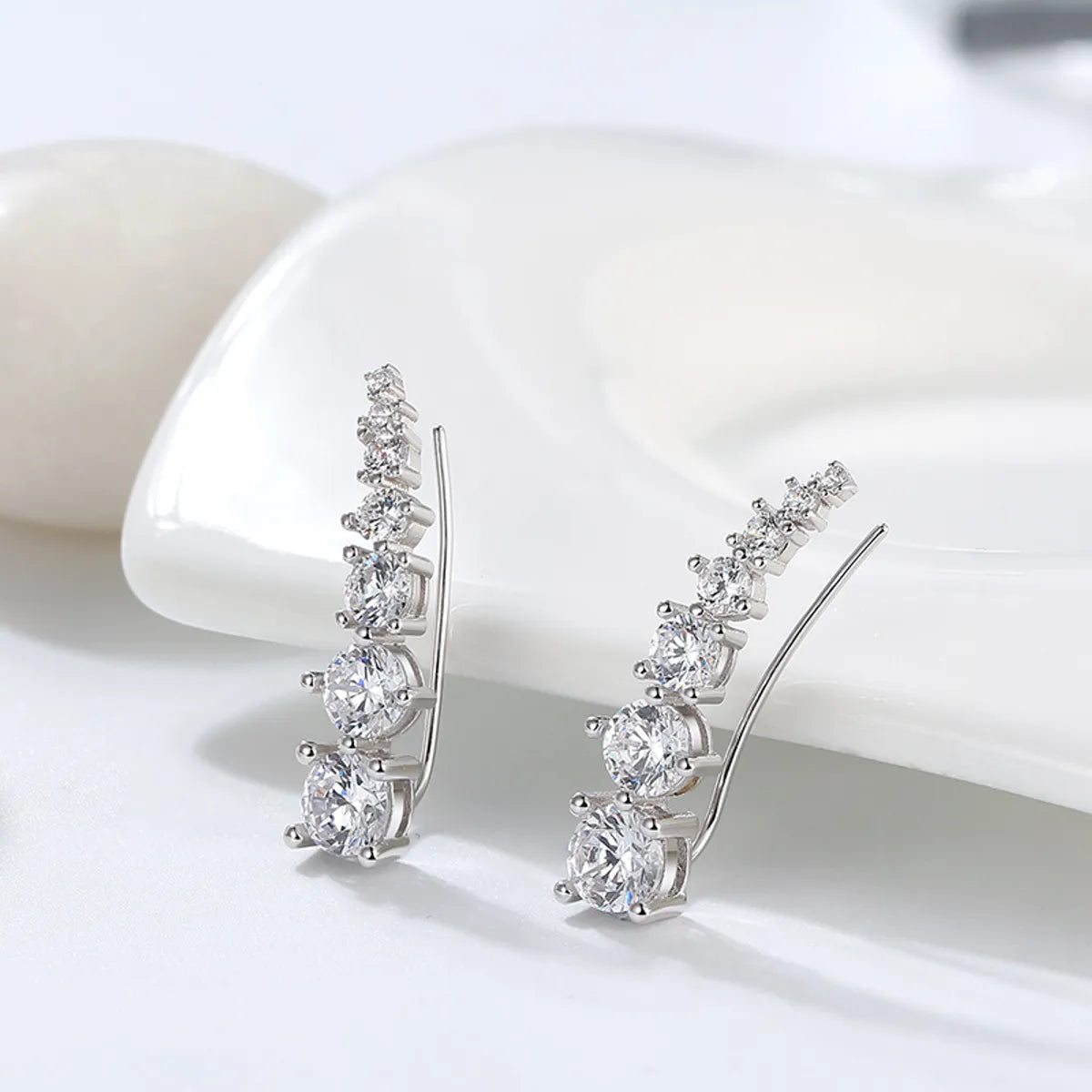 1 Pair Simple Style Geometric Solid Color Plating Inlay Sterling Silver Zircon White Gold Plated Ear Studs