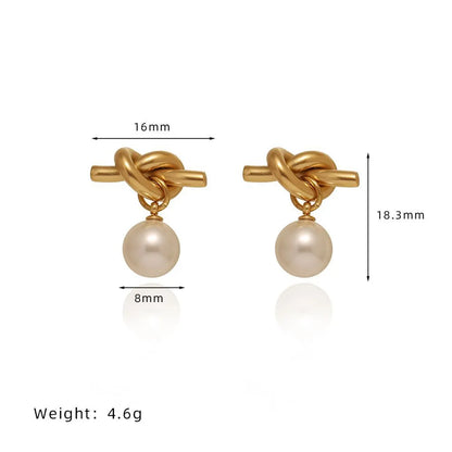 1 Pair Simple Style Geometric Solid Color Plating Inlay Titanium Steel Glass Pearl Drop Earrings