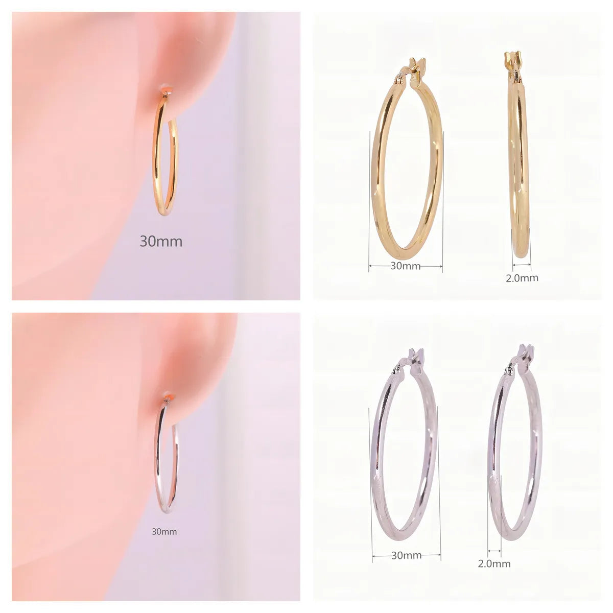 1 Pair Simple Style Geometric Solid Color Plating Sterling Silver White Gold Plated Gold Plated Earrings