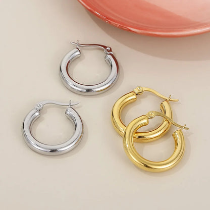 1 Pair Simple Style Geometric Solid Color Plating Titanium Steel Hoop Earrings