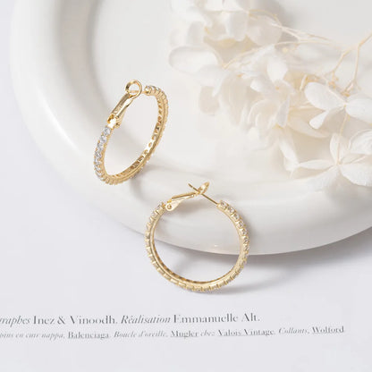 1 Pair Simple Style Geometric Solid Color Polishing Plating Inlay Sterling Silver Zircon 14k Gold Plated White Gold Plated Silver Plated Hoop Earrings