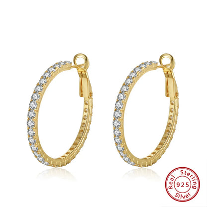 1 Pair Simple Style Geometric Solid Color Polishing Plating Inlay Sterling Silver Zircon 14k Gold Plated White Gold Plated Silver Plated Hoop Earrings