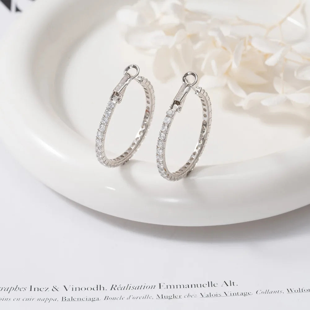 1 Pair Simple Style Geometric Solid Color Polishing Plating Inlay Sterling Silver Zircon 14k Gold Plated White Gold Plated Silver Plated Hoop Earrings