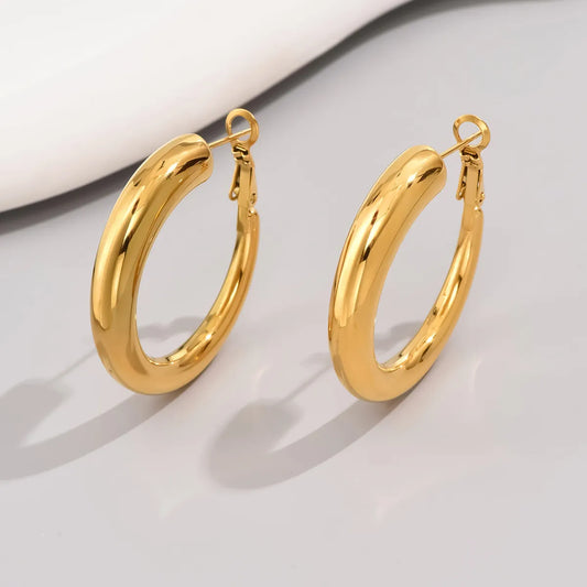 1 Pair Simple Style Geometric Solid Color Titanium Steel 18K Gold Plated Hoop Earrings