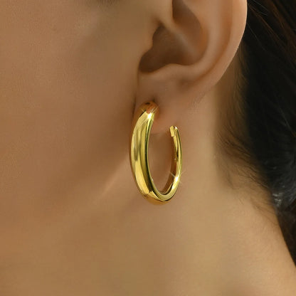 1 Pair Simple Style Geometric Solid Color Titanium Steel 18K Gold Plated Hoop Earrings