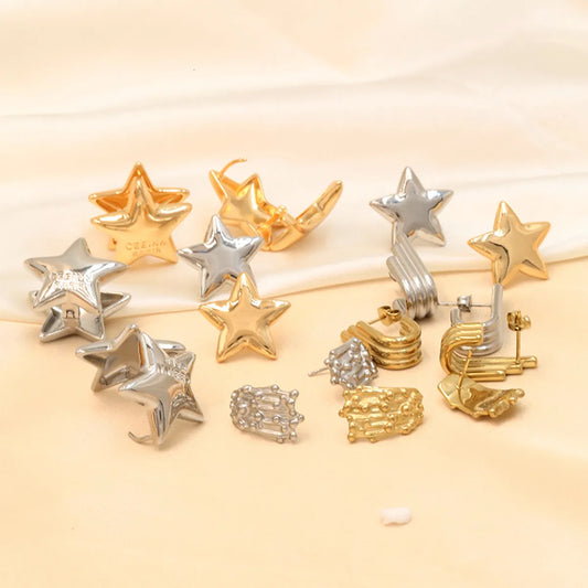 1 Pair Simple Style Geometric Star Plating 304 Stainless Steel Copper Earrings