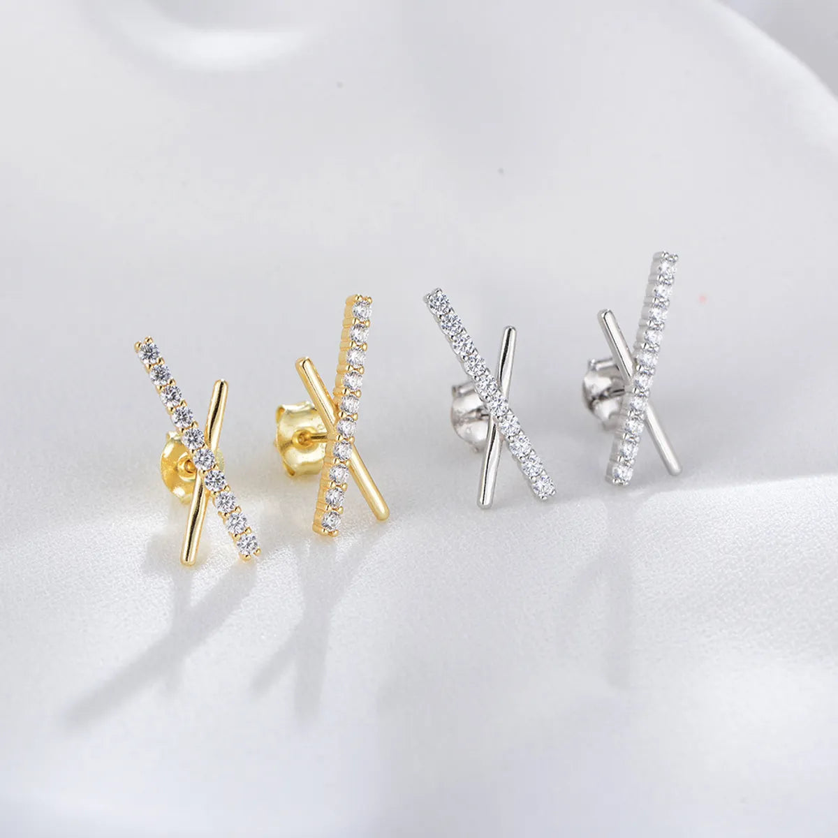 1 Pair Simple Style Geometric Inlay Sterling Silver Zircon Ear Studs