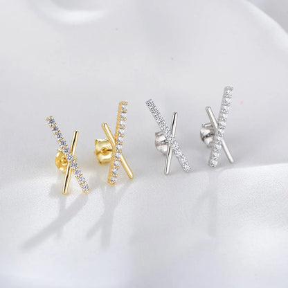 1 Pair Simple Style Geometric Inlay Sterling Silver Zircon Ear Studs