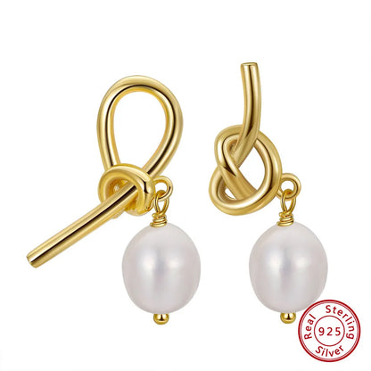 1 Pair Simple Style Geometric Sterling Silver Plating Inlay Freshwater Pearl Drop Earrings