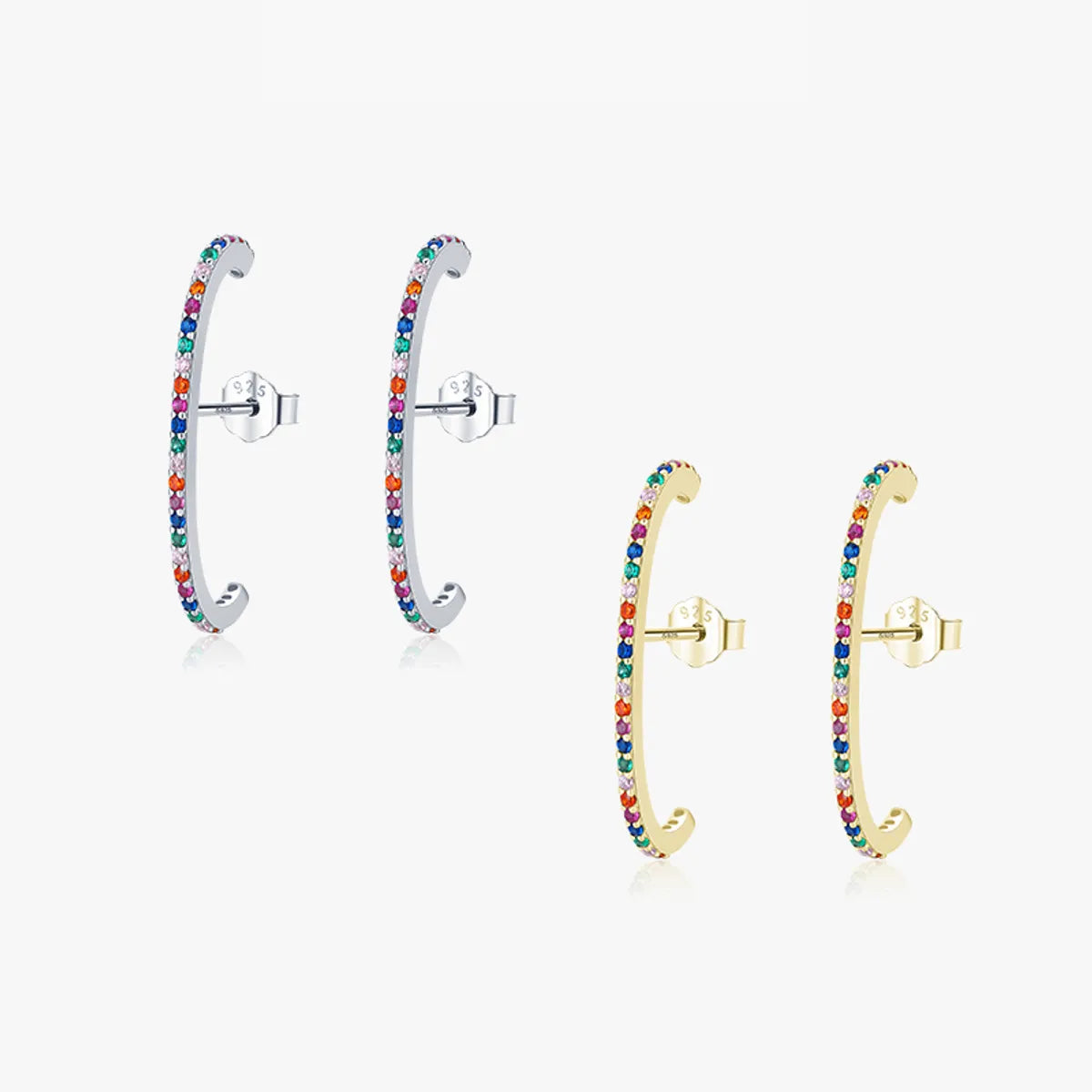 1 Pair Simple Style Geometric Sterling Silver Plating Inlay Zircon 14k Gold Plated Rhodium Plated Ear Studs