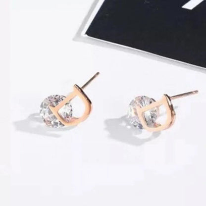 1 Pair Simple Style Geometric Titanium Steel Inlay Rhinestones Zircon Ear Studs