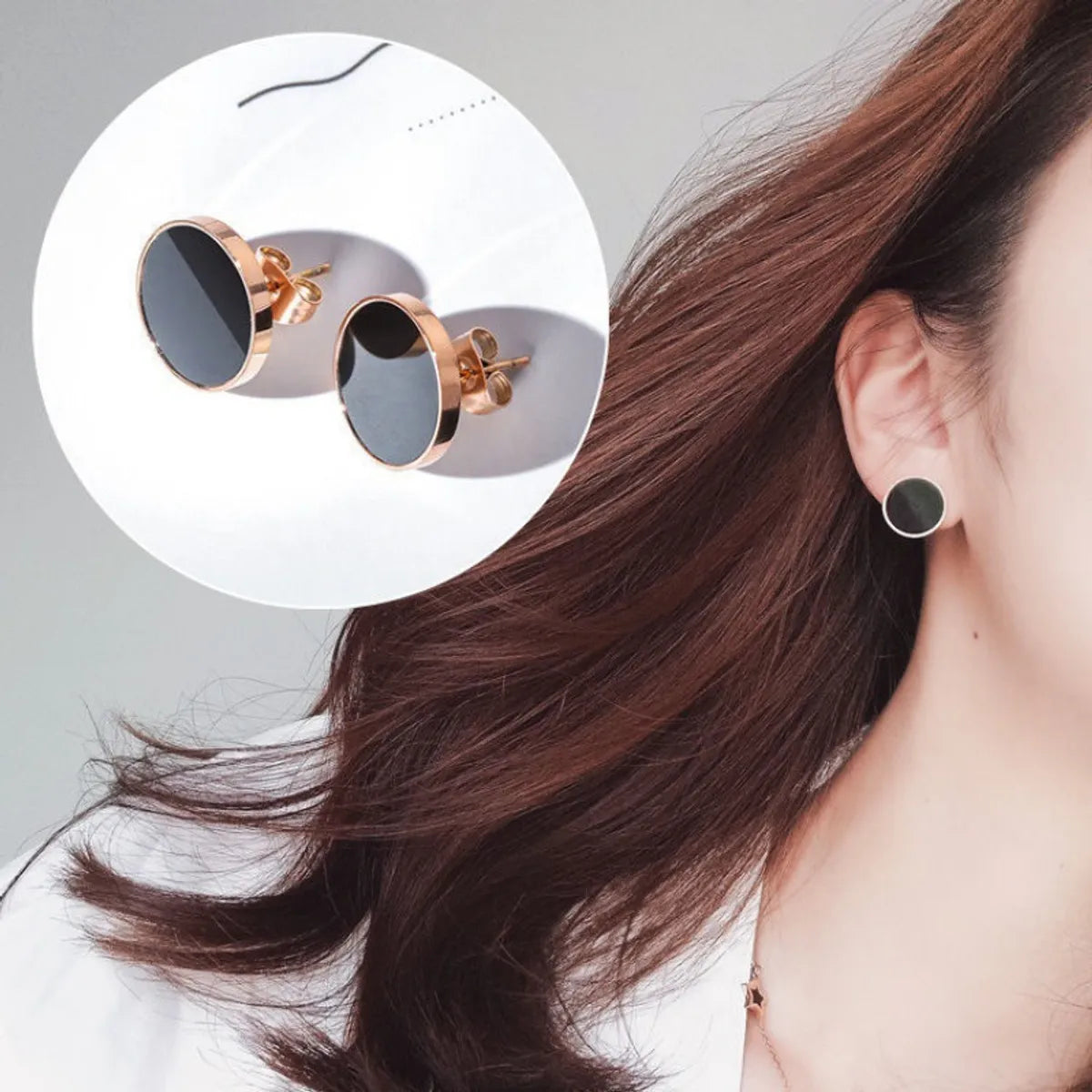 1 Pair Simple Style Geometric Titanium Steel Inlay Rhinestones Zircon Ear Studs