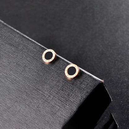 1 Pair Simple Style Geometric Titanium Steel Inlay Rhinestones Zircon Ear Studs