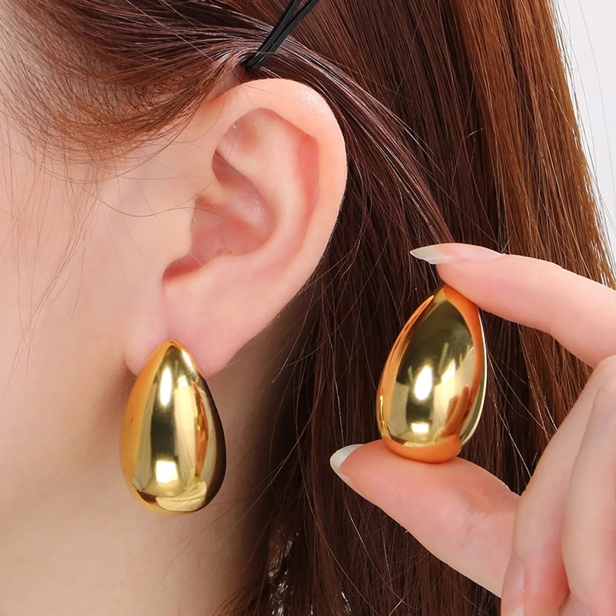 1 Pair Simple Style Geometric Water Droplets Hollow Out 304 Stainless Steel 18K Gold Plated Ear Studs