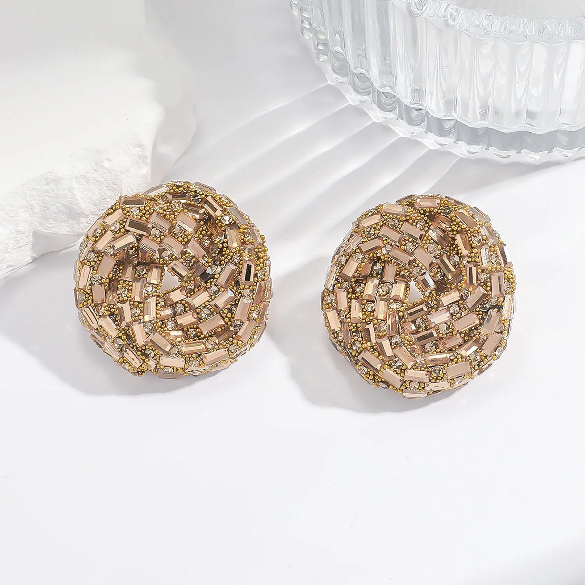 1 Pair Simple Style Geometric Water Droplets Rhinestone Ear Studs