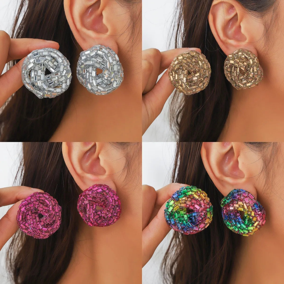 1 Pair Simple Style Geometric Water Droplets Rhinestone Ear Studs