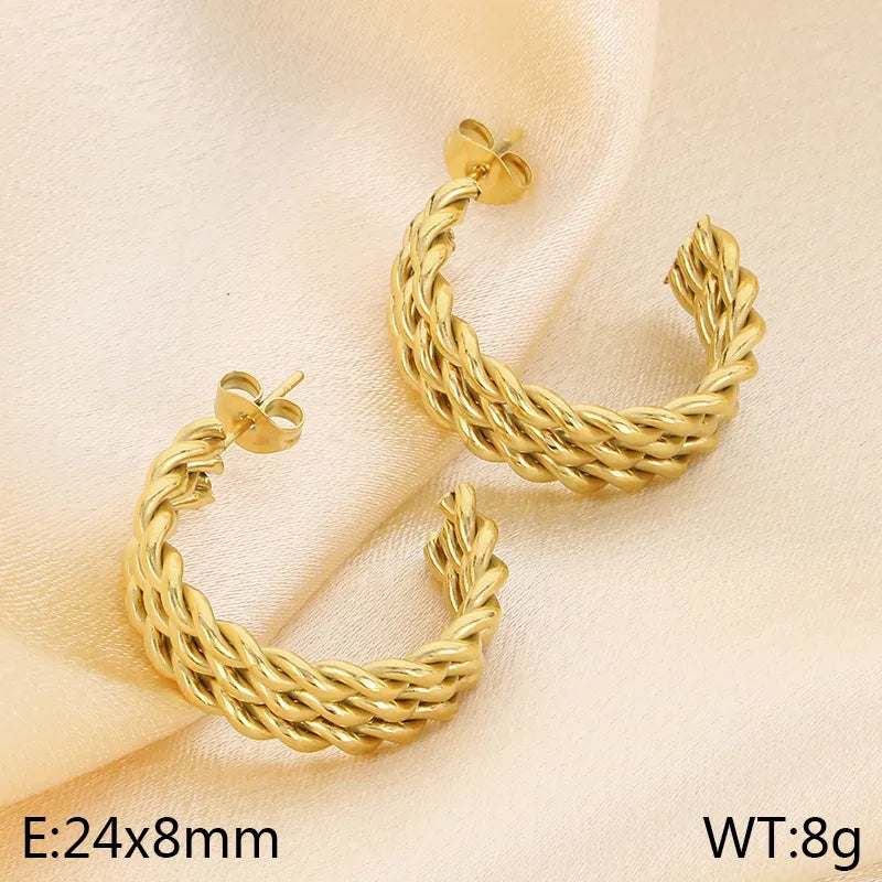 1 Pair Simple Style Grain 304 Stainless Steel 18K Gold Plated Ear Studs