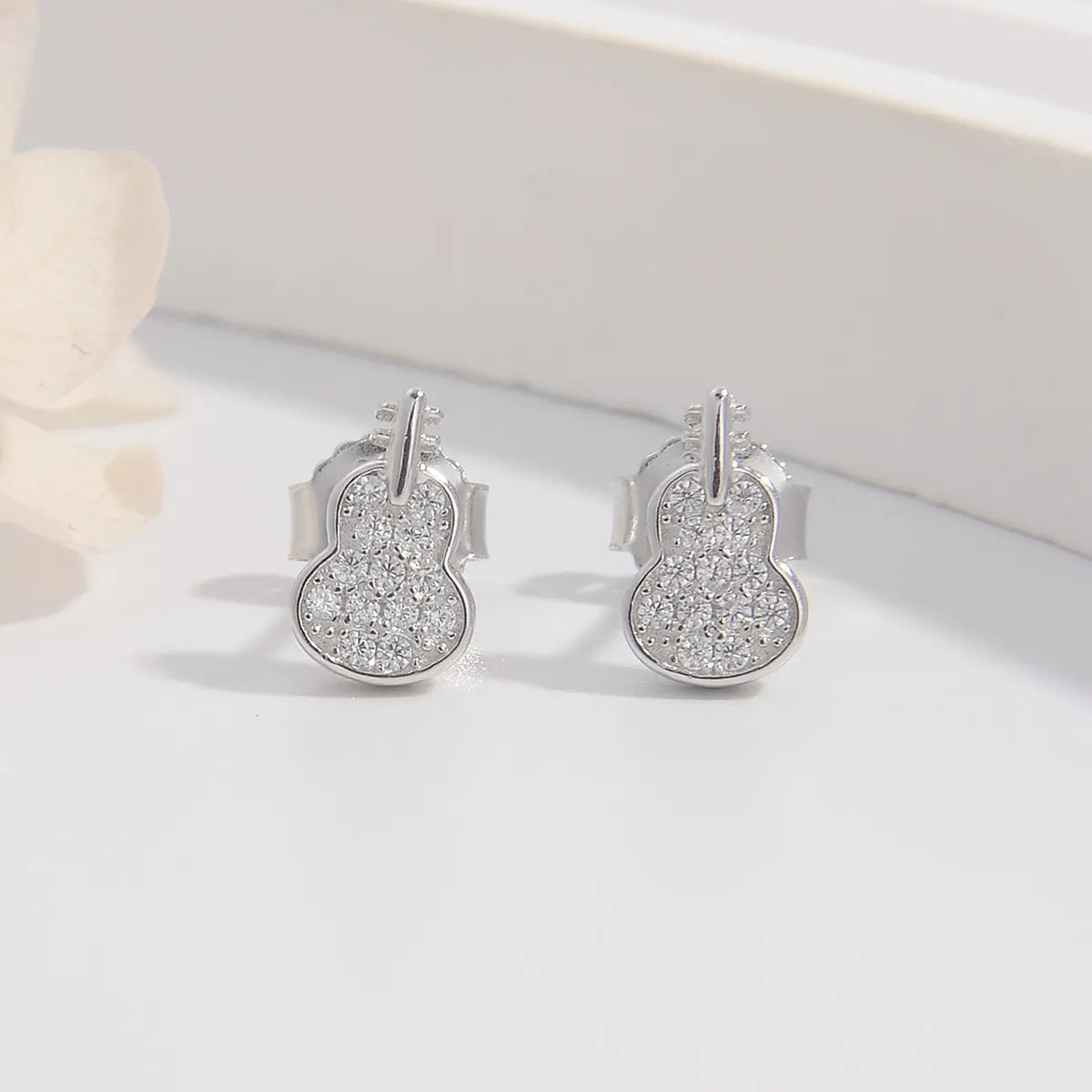 1 Pair Simple Style Guitar Plating Inlay Sterling Silver Zircon White Gold Plated Rhodium Plated Ear Studs