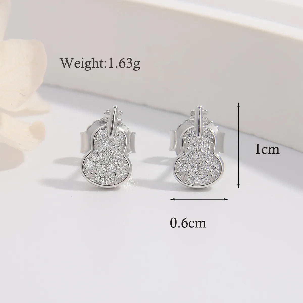 1 Pair Simple Style Guitar Plating Inlay Sterling Silver Zircon White Gold Plated Rhodium Plated Ear Studs