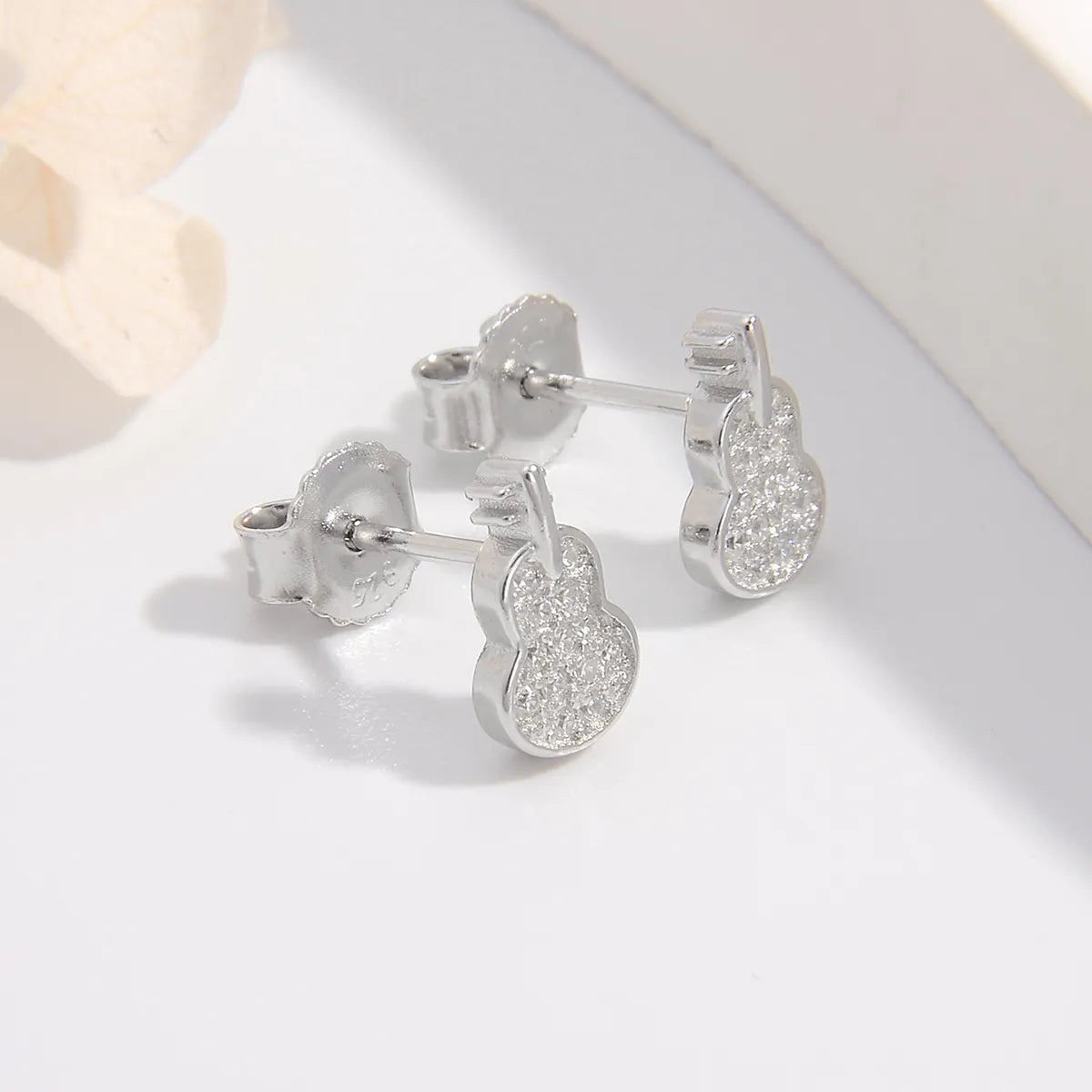 1 Pair Simple Style Guitar Plating Inlay Sterling Silver Zircon White Gold Plated Rhodium Plated Ear Studs