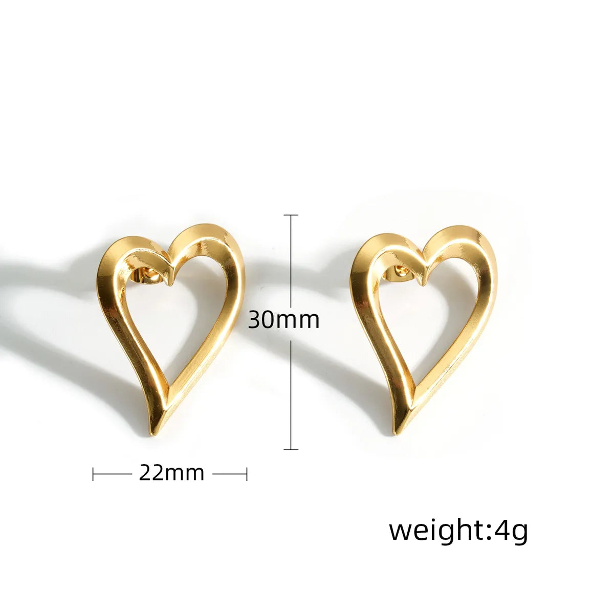 1 Pair Simple Style Heart Shape 304 Stainless Steel 18K Gold Plated Ear Studs