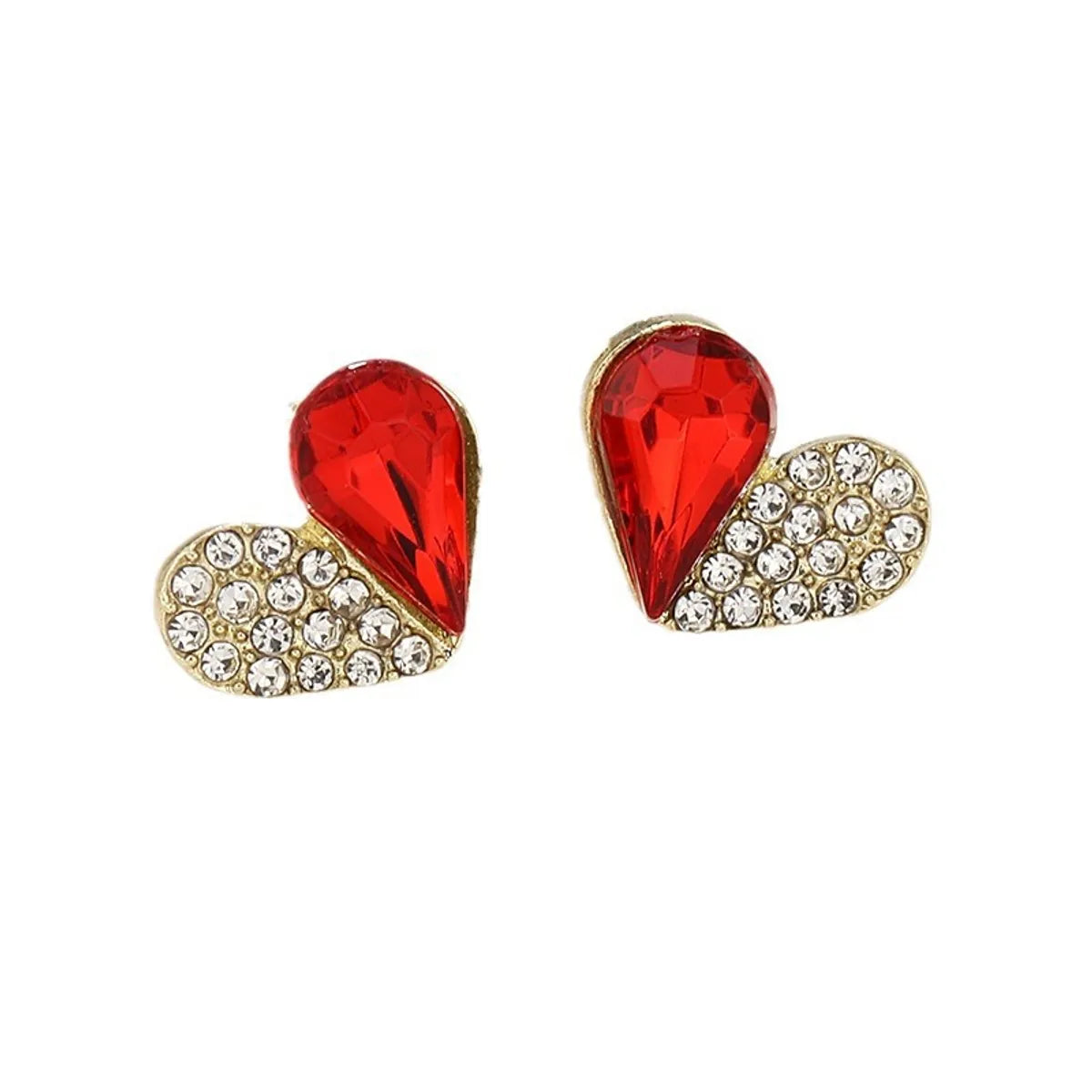 1 Pair Simple Style Heart Shape Alloy Diamond Ear Studs