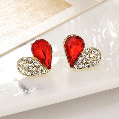 1 Pair Simple Style Heart Shape Alloy Diamond Ear Studs