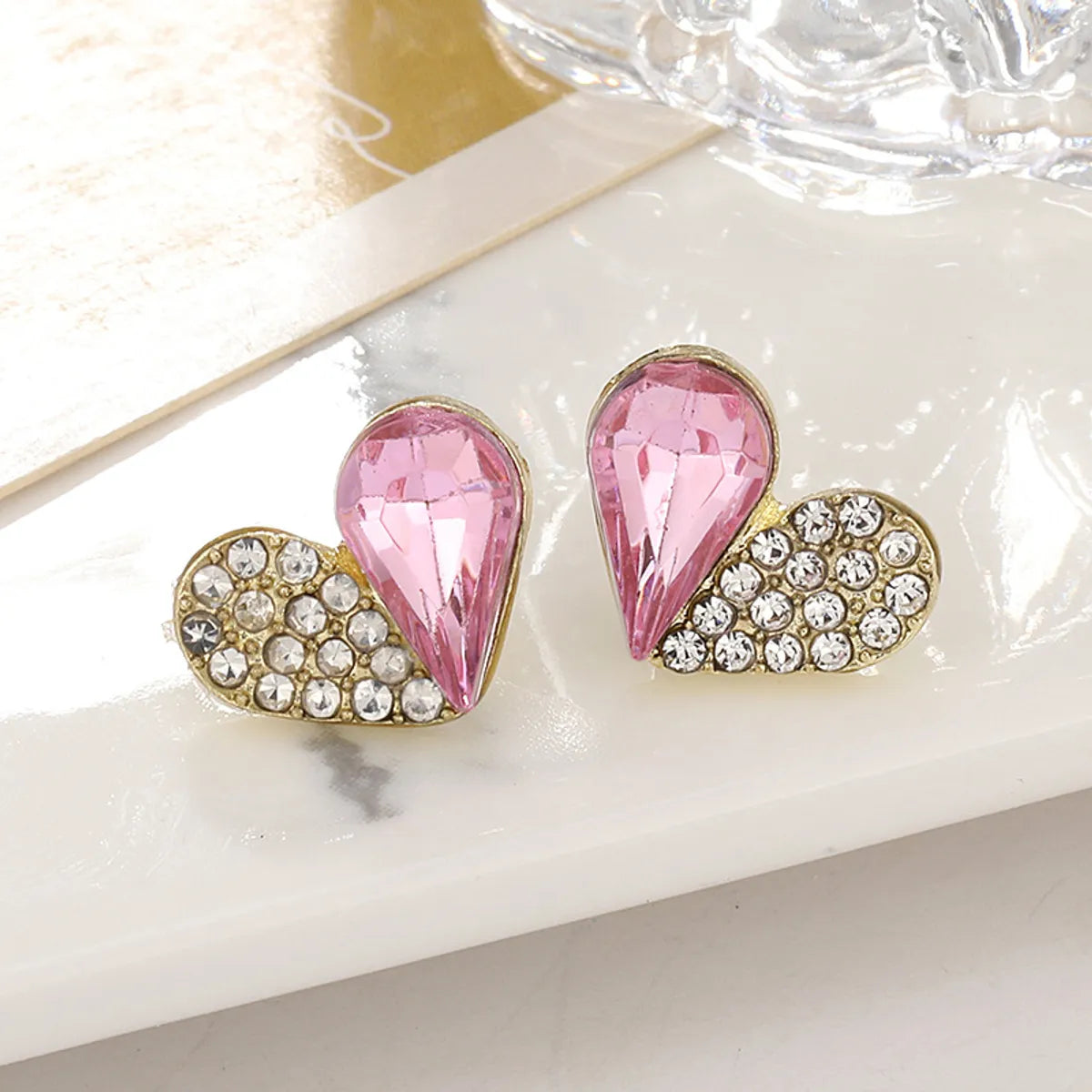 1 Pair Simple Style Heart Shape Alloy Diamond Ear Studs