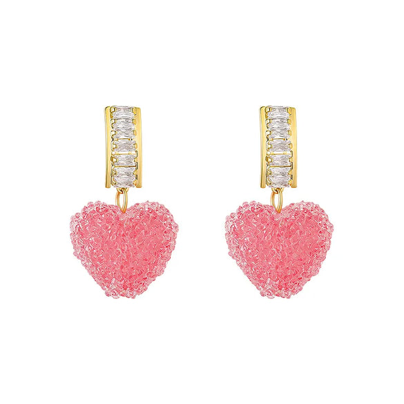 1 Pair Simple Style Heart Shape Inlay Alloy Artificial Gemstones Drop Earrings