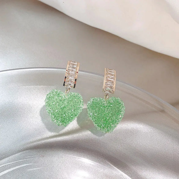 1 Pair Simple Style Heart Shape Inlay Alloy Artificial Gemstones Drop Earrings