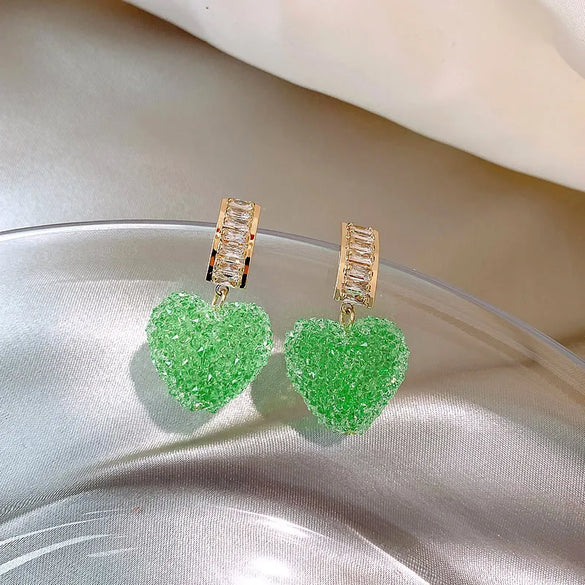 1 Pair Simple Style Heart Shape Inlay Alloy Artificial Gemstones Drop Earrings