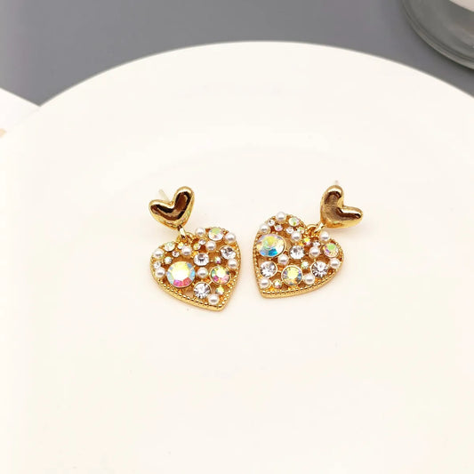 1 Pair Simple Style Heart Shape Alloy Inlay Rhinestones Valentine's Day Women's Drop Earrings