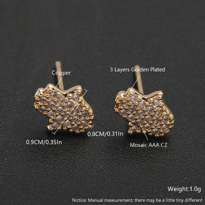 1 Pair Simple Style Heart Shape Bow Knot Plating Copper Zircon 18K Gold Plated Gold Plated Ear Studs