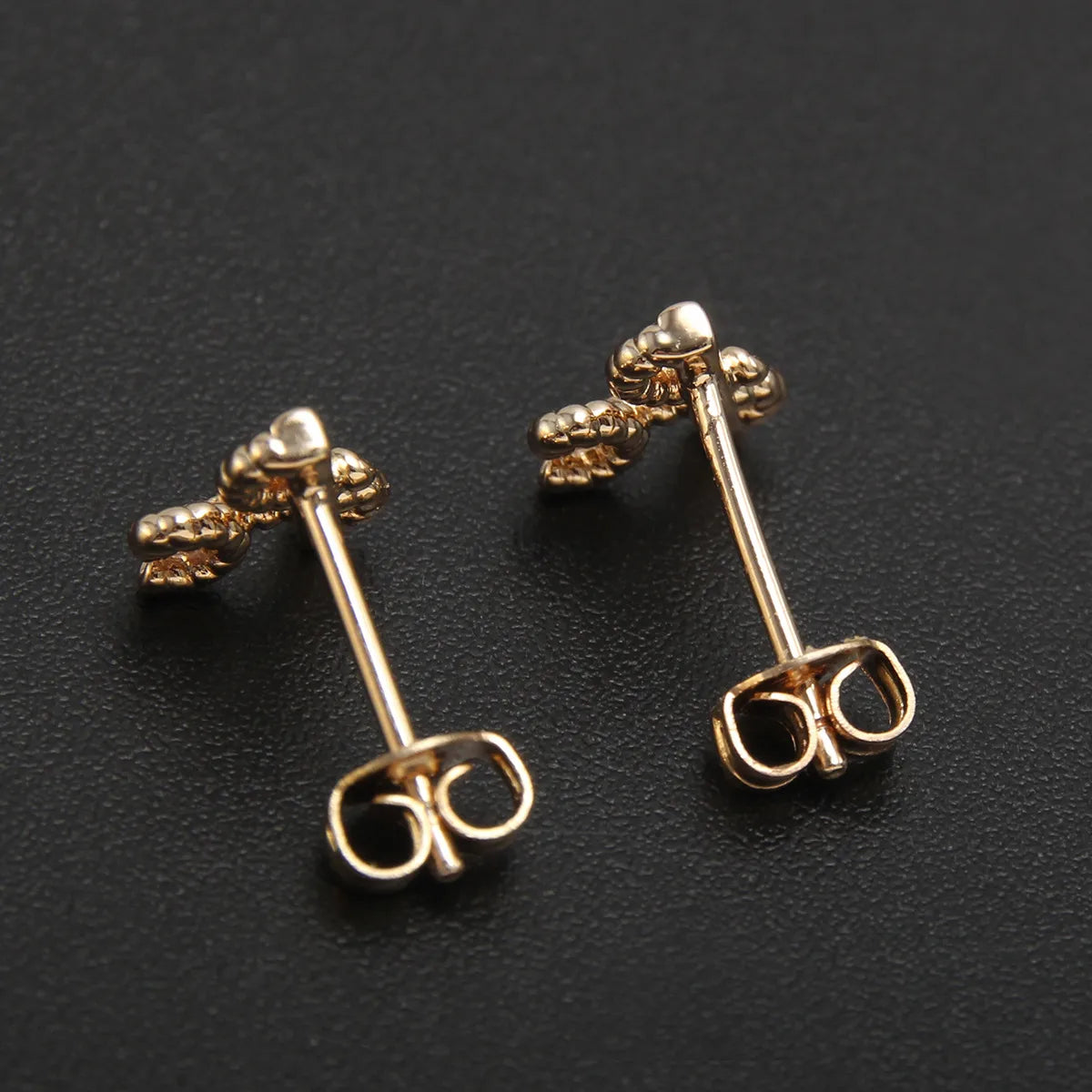 1 Pair Simple Style Heart Shape Bow Knot Plating Copper Zircon 18K Gold Plated Gold Plated Ear Studs